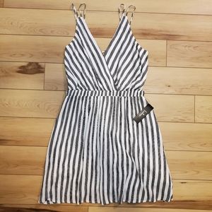 White Striped Backless Skater Dress
